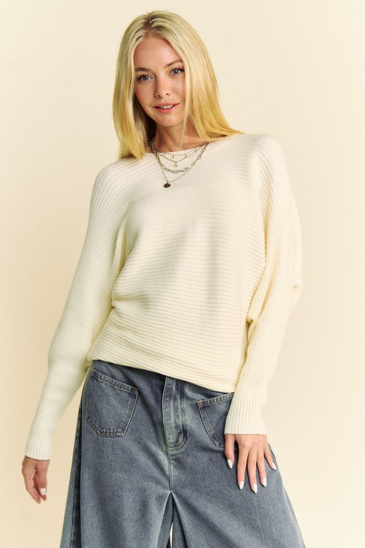 Davi & Dani Round Neck Batwing Sleeve Sweater