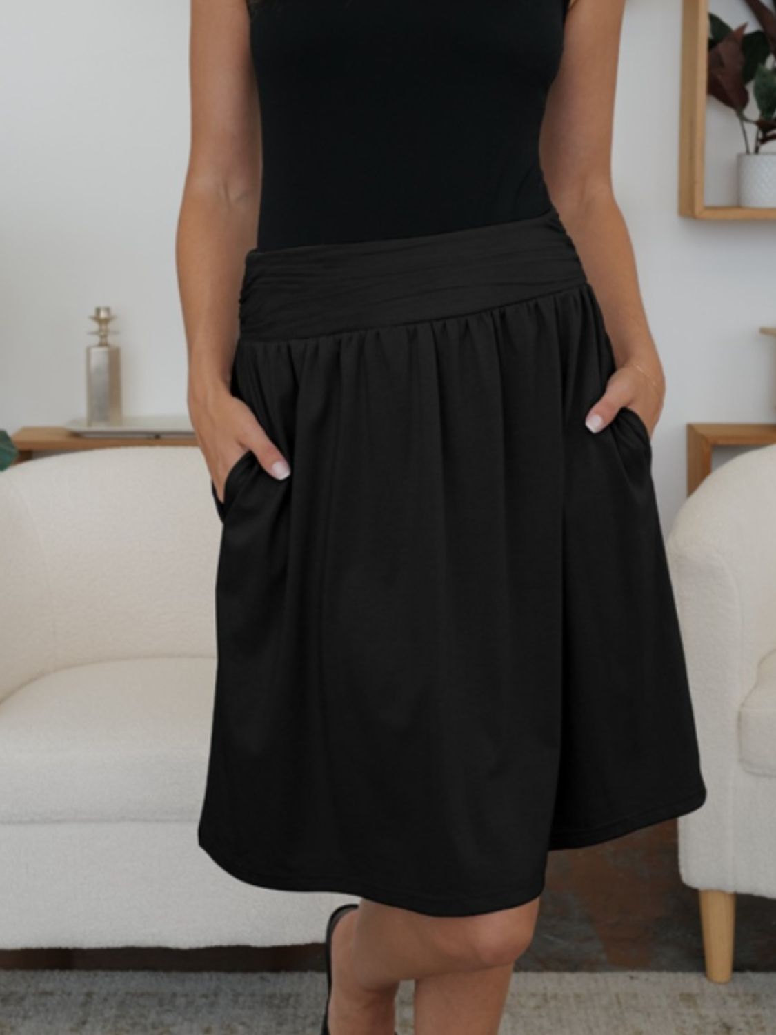 FAM-FAM Elastic Waist Skirt with Pockets