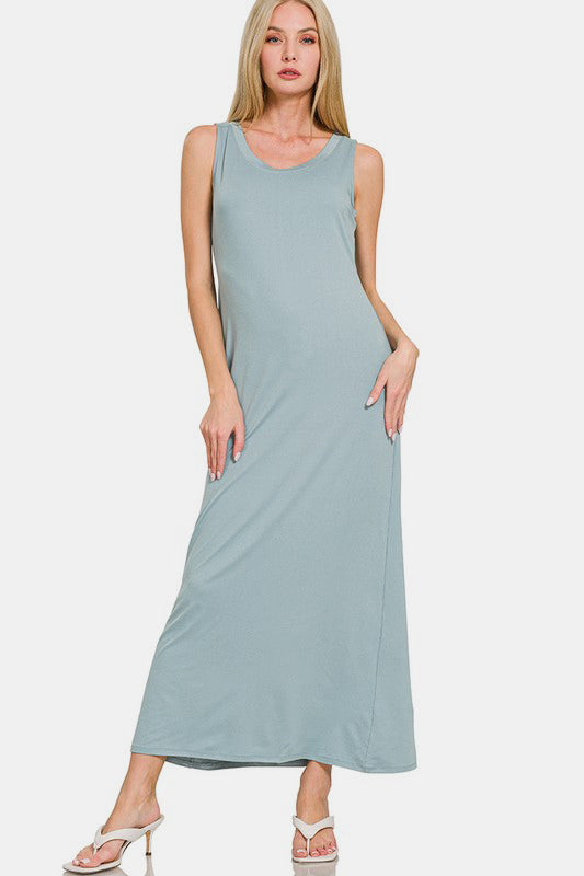 Zenana Scoop Neck Wide Strap Tank Dress