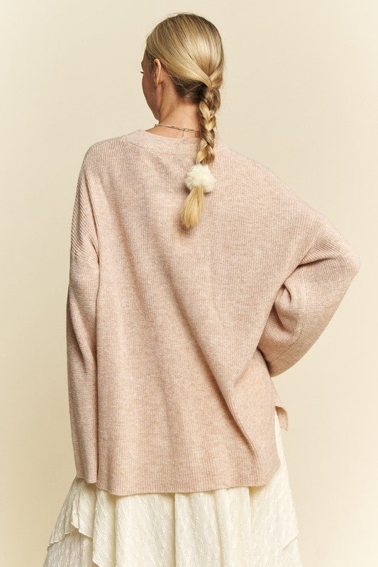 Davi & Dani High-Low Round Neck Drop Shoulder Sweater