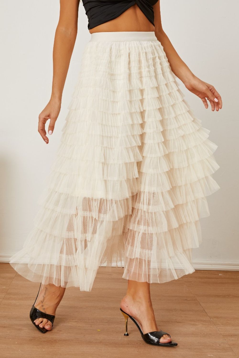 Ruched High Waist Tiered Skirt