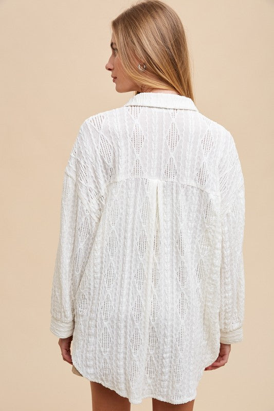 Annie Wear Openwork Button Down Drop Shoulder Shirt