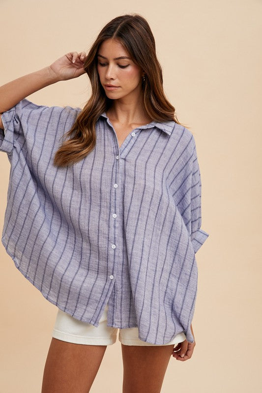 Annie Wear Striped Button Up Half Sleeve Shirt